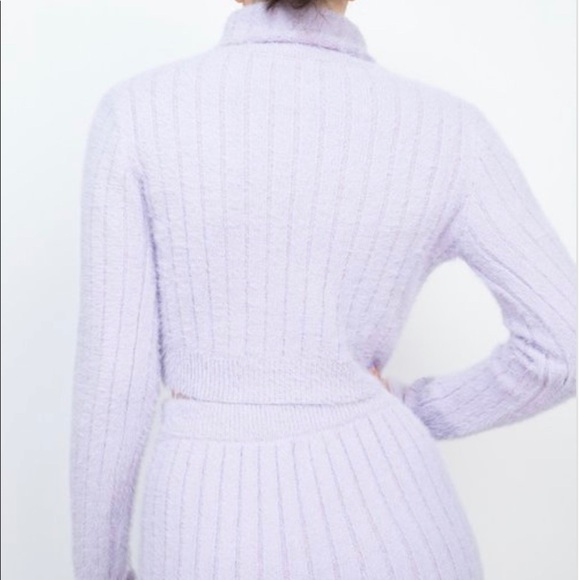 NEW LAVENDER RIBBED FLUFFY SWEATER TWO PIECE LONG SLEEVE CROP TOP MIDI SKIRT SET - Picture 5 of 9